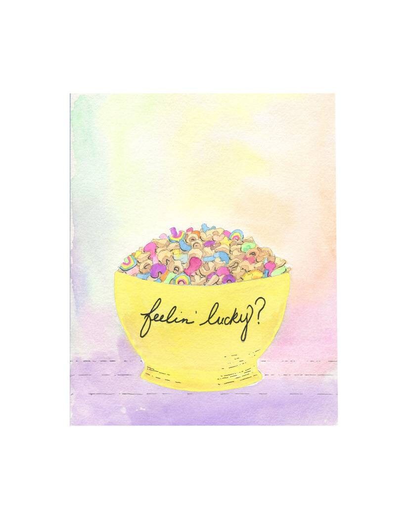 Feelin' Lucky/ Lucky Charms Cereal Watercolor Art Print/ Kitchen Decor/ Kitchen Art/ Rainbow/ Cereal Lover