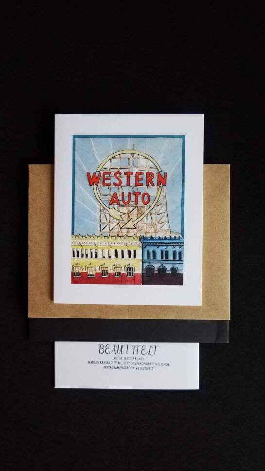 4 Pack Kansas City Greeting Cards- Blank Inside- Western Auto, Bartel Hall, The Scout, Shuttlecock