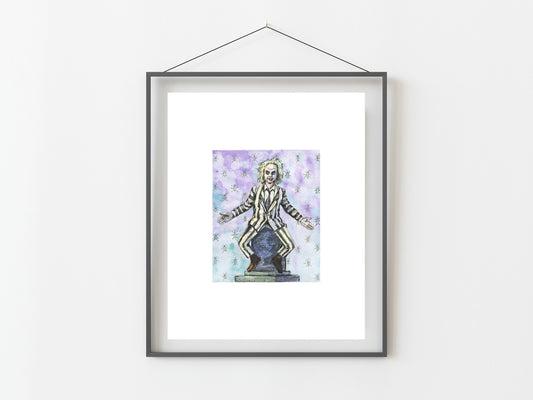 Beetlejuice Tim Burton Michael Keaton Watercolor Art Print/ Beetlejuice Art/ Tim Burton Art/ Home Decor